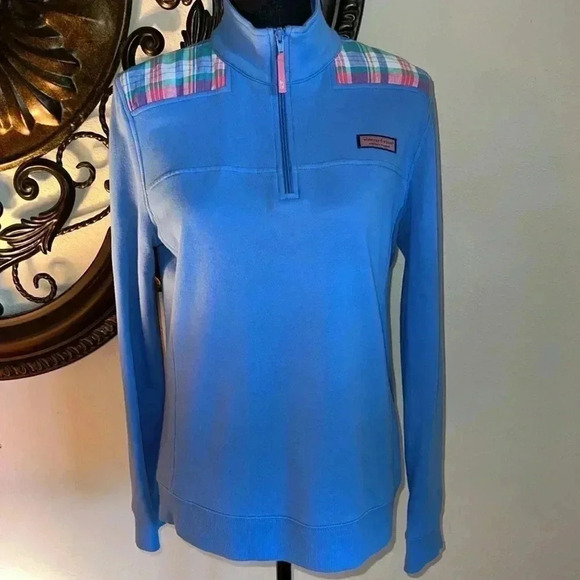 Vineyard Vines Women’s Madras Patchwork Shoulder Shep Shirt Sweatshirt Medium - Picture 3 of 16